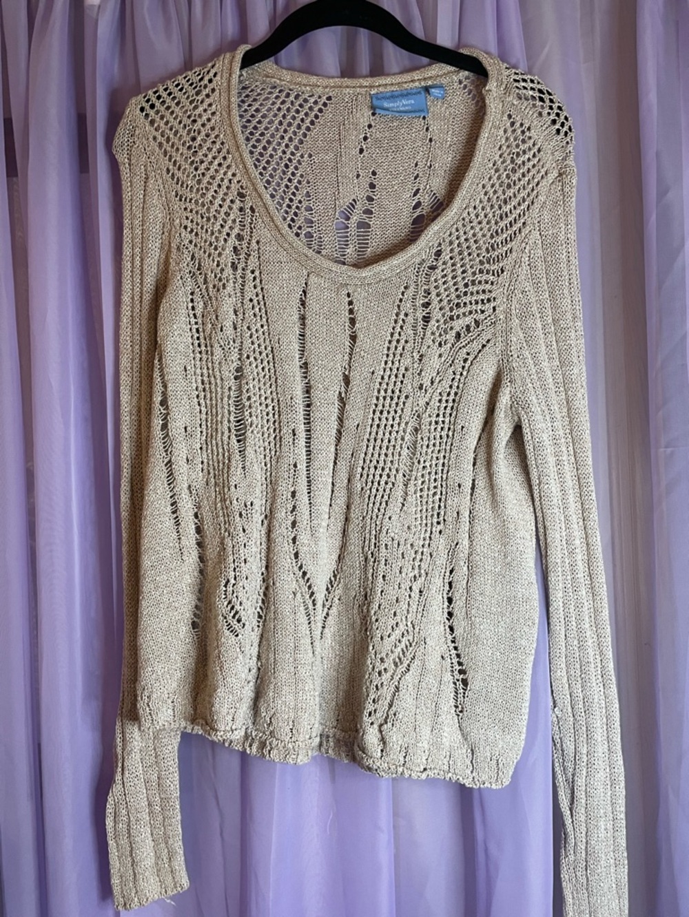 Simply Vera Vera wang Lightweight Knit Scoop Neck Sweater - Beige